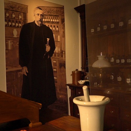 A pharmacy exposition in a former mine administration building.