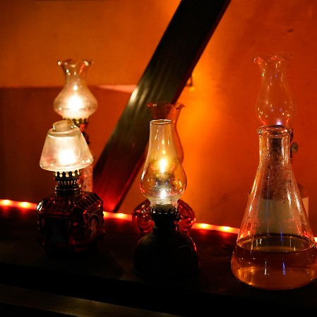 The collection of kerosene lamps in the Black Eagle Pharmacy.