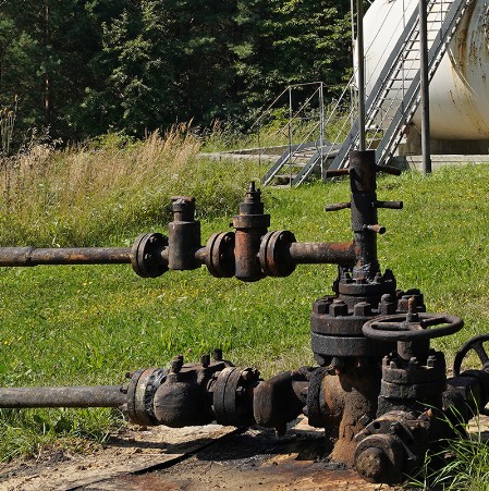 Urządzenia naftowe na terenie kopalni ropy naftowej w Starej Soli.